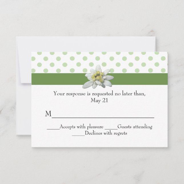 Cartão RSVP de Casamento de Bolinhas Verde e Edelw (Frente)