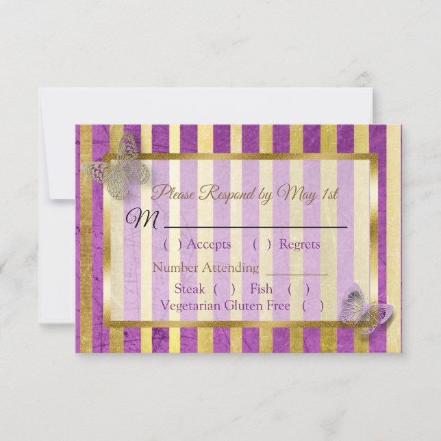 Cartão RSVP de Casamento de Borboleta com distribu (Frente)