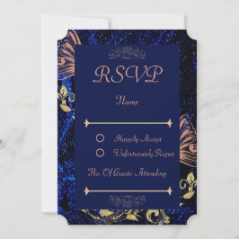 Cartão RSVP de Casamento de Borboleta Dourada Real