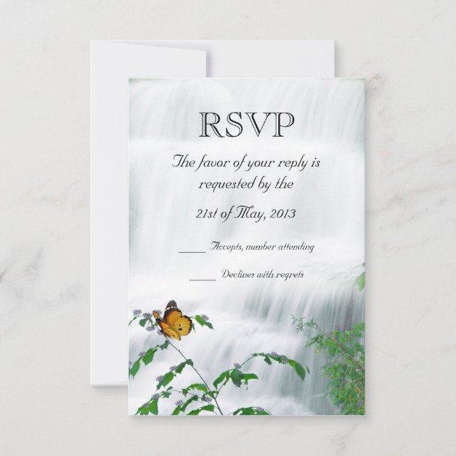 Cartão RSVP de Casamento de Borboleta e Cascata (Frente)