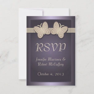Cartão RSVP de Casamento de Borboleta Púrpura