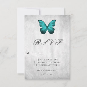 Cartão RSVP de Casamento de Borboleta Teal