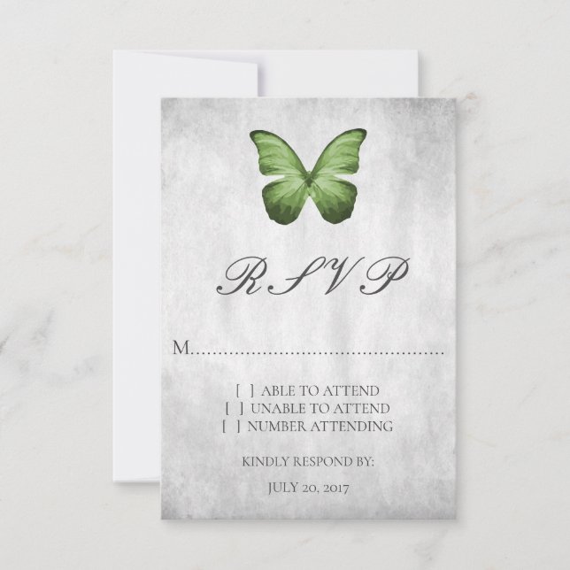 Cartão RSVP de Casamento de Borboleta Verde (Frente)