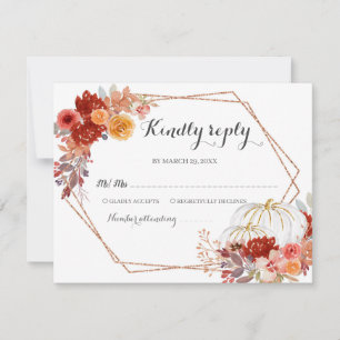 Cartão RSVP de Casamento de Burgundy Pumpkin Fall