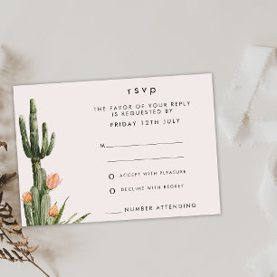 Cartão RSVP de Casamento de Cactus Floral Laranja