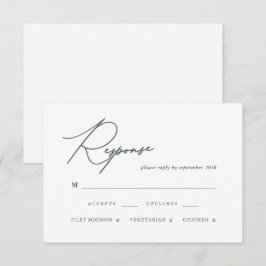 Cartão RSVP de Casamento de Caligrafia Azul bonito