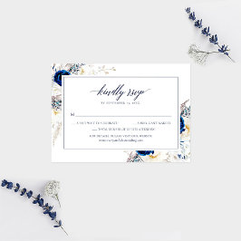 Cartão RSVP de Casamento de Caligrafia Azul Horizo