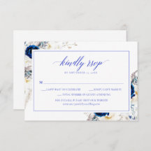 Cartão RSVP de Casamento de Caligrafia Azul Horizo