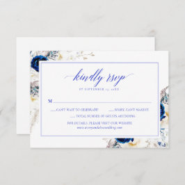 Cartão RSVP de Casamento de Caligrafia Azul Horizo