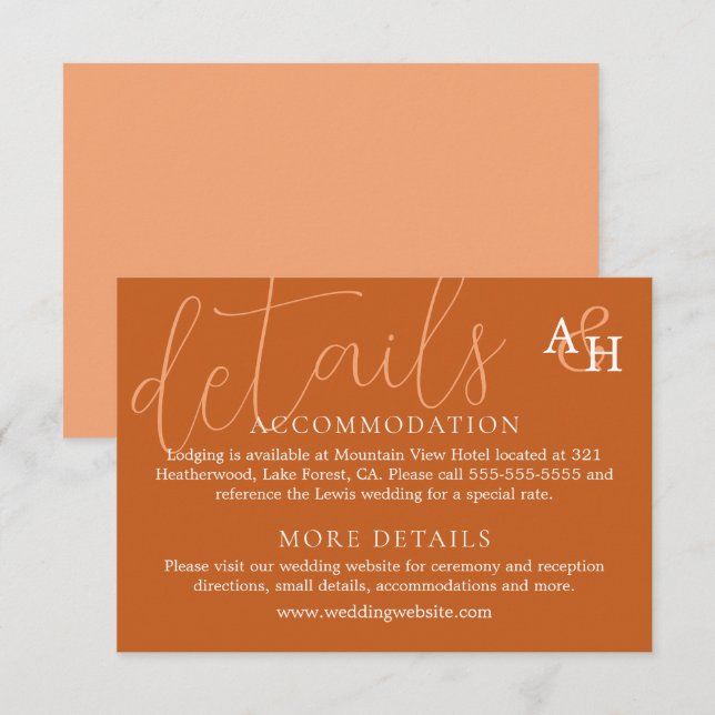 Cartão RSVP de Casamento de Caligrafia Laranja Ele (Frente/Verso)