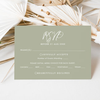 Cartão RSVP de Casamento de Caligrafia Verde da El
