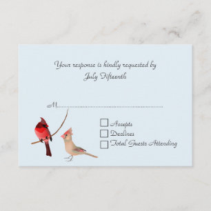 Cartão RSVP de Casamento de Cardinais Vermelhos