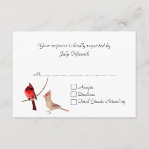 Cartão RSVP de Casamento de Cardinais Vermelhos na