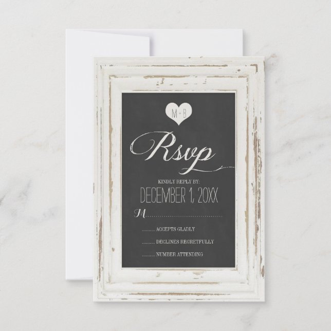 Cartão RSVP de Casamento de Chalk de Frame Russo B (Frente)