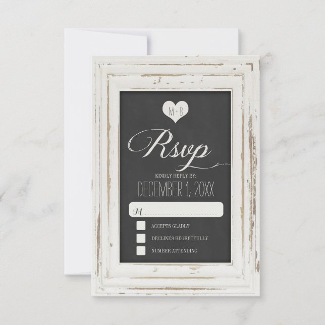 Cartão RSVP de Casamento de Chalk de Frame Russo B (Frente)