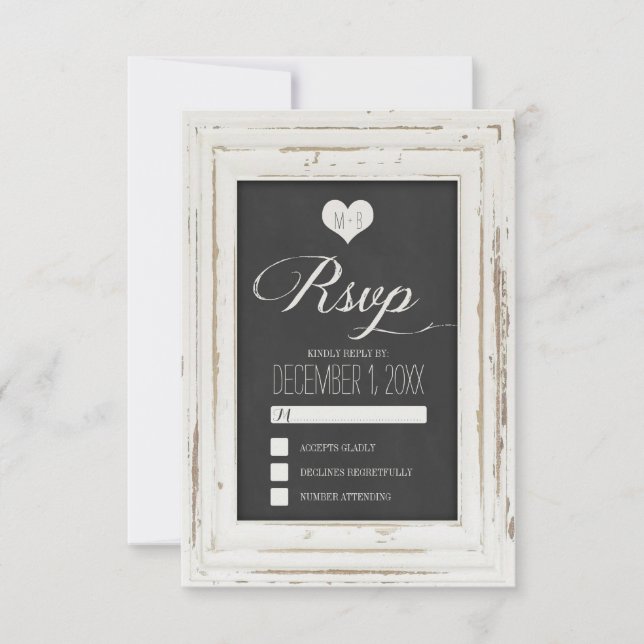 Cartão RSVP de Casamento de Chalk de Frame Russo B (Frente)
