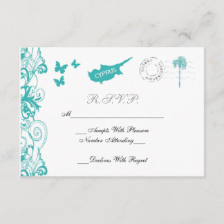 Cartão RSVP De Casamento De Chipre Em Aqua E Branc