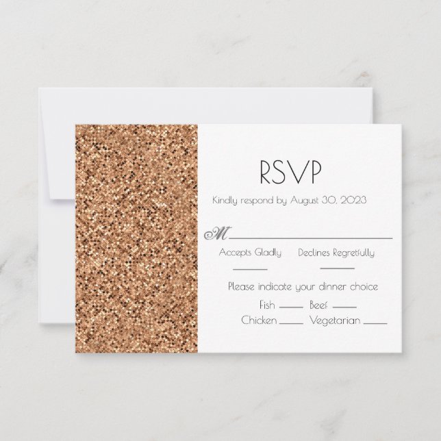 Cartão RSVP de Casamento de Cobre Faux Glitter (Frente)