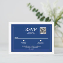 Cartão RSVP de Casamento de Código QR Azul de Mari