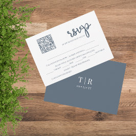 Cartão RSVP de Casamento de Código QR Azul Dusty
