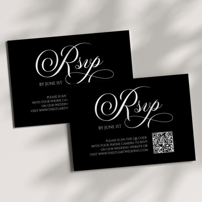 Cartão RSVP de Casamento de Código QR Clássico Ele (Criador carregado)