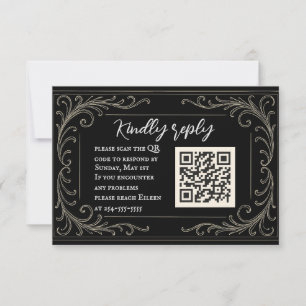 Cartão RSVP de Casamento de Código QR de Bela Negr