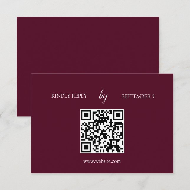 Cartão RSVP de Casamento de Código QR de Burgundy  (Frente/Verso)