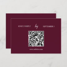 Cartão RSVP de Casamento de Código QR de Burgundy