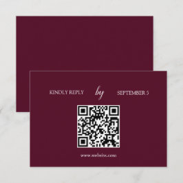 Cartão RSVP de Casamento de Código QR de Burgundy