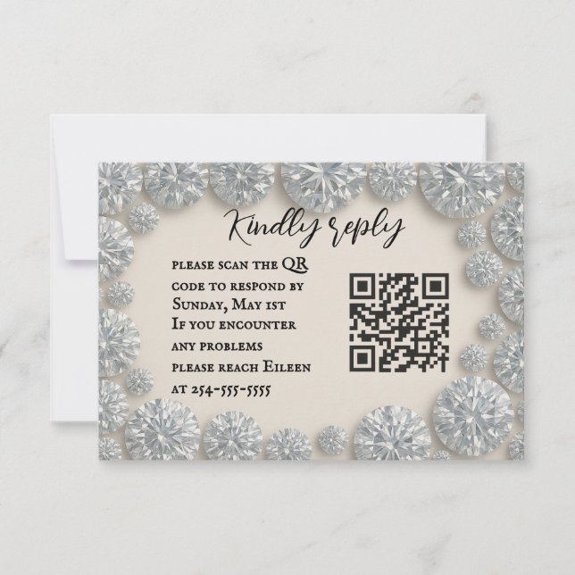 Cartão RSVP de Casamento de Código QR de Diamond D (Frente)