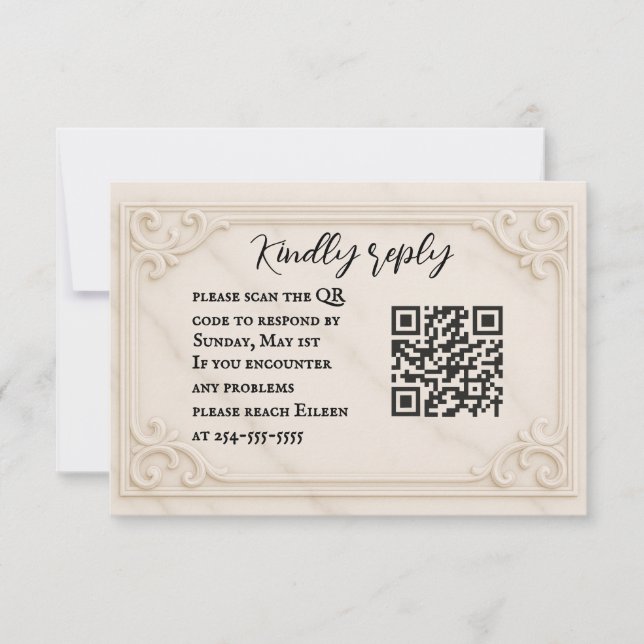 Cartão RSVP de Casamento de Código QR do Marble Mo (Frente)