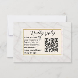 Cartão RSVP de Casamento de Código QR do Marble Wh
