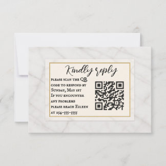 Cartão RSVP de Casamento de Código QR do Marble Wh