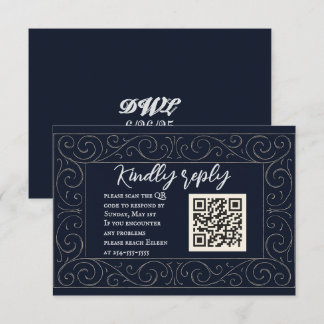 Cartão RSVP de Casamento de Código QR do Marinho R