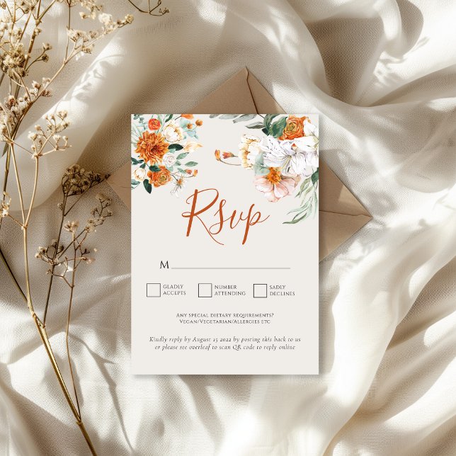 Cartão RSVP de Casamento de Código QR Floral do Or (Criador carregado)