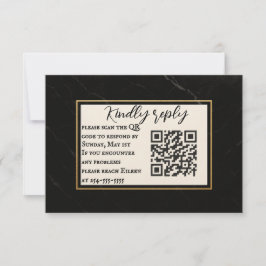 Cartão RSVP de Casamento de Código QR Marble Onyx 