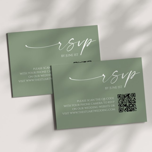 Cartão RSVP de Casamento de Código QR Verde de Sag (Criador carregado)