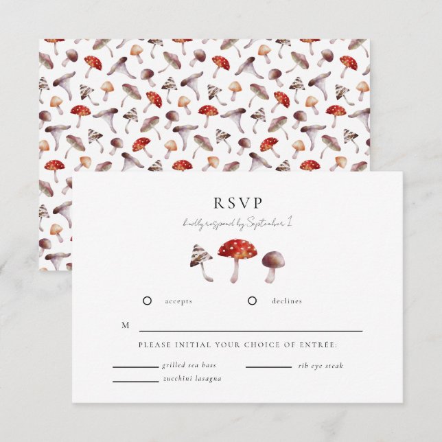 Cartão RSVP de Casamento de Cogumelos Encantados (Frente/Verso)