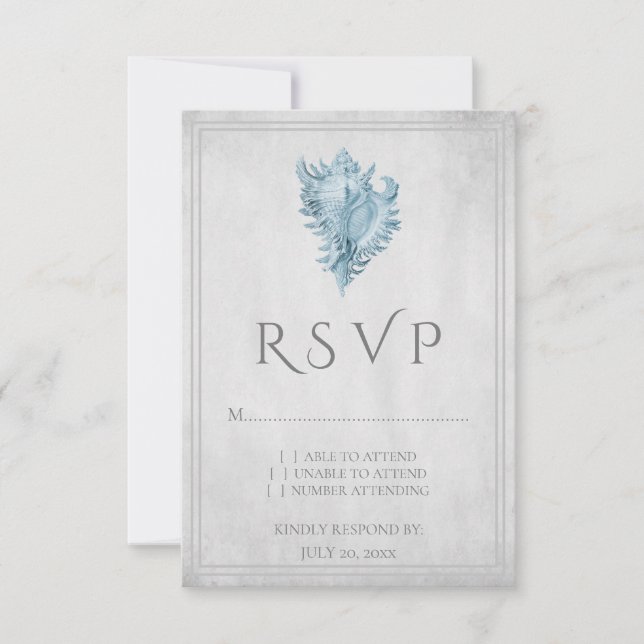 Cartão RSVP de Casamento de Conch Azul (Frente)