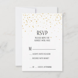 Cartão RSVP de Casamento de Confetti Dourado