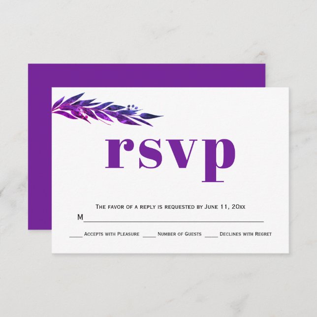 Cartão RSVP de casamento de cor roxa do ramal Euca (Frente/Verso)