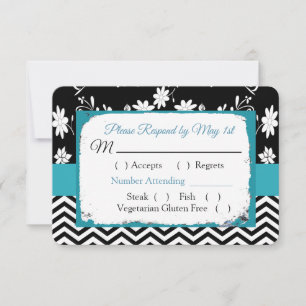 Cartão RSVP de Casamento de Corações Florais Preto
