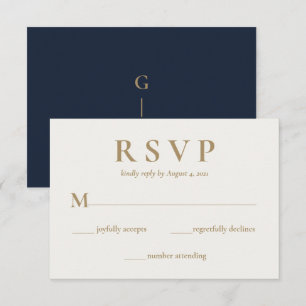 Cartão RSVP de Casamento de Creme Azul de Marinho