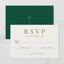 Cartão RSVP de Casamento de Creme Elegante Emerald