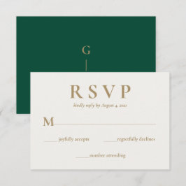 Cartão RSVP de Casamento de Creme Elegante Emerald