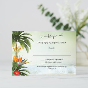 Cartão RSVP de Casamento de Destino de Praia Tropi