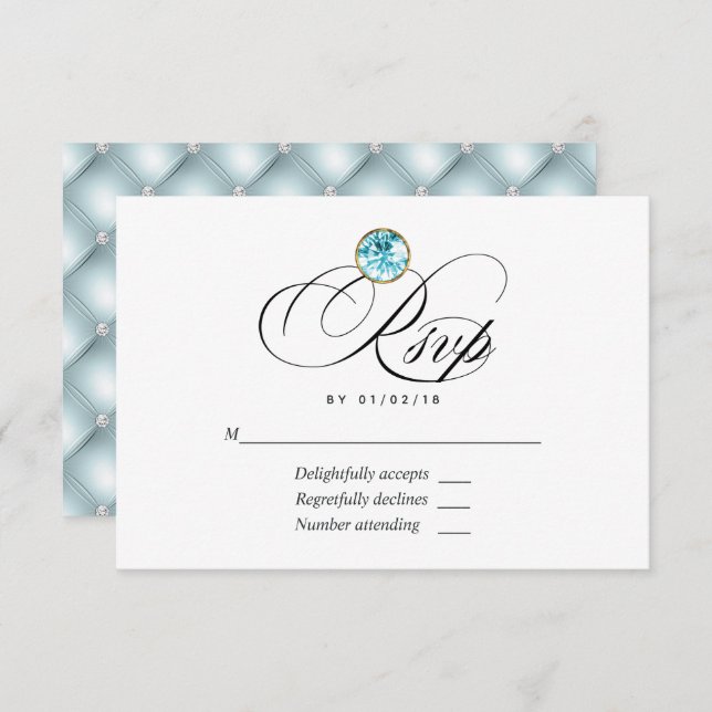 Cartão RSVP de Casamento de Diamante Azul (Frente/Verso)