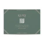 Cartão RSVP de Casamento de Diamante Evergreen<br><div class="desc">Este casamento verde-escuro rsvp apresenta uma forma de diamante moderna como uma fronteira ao lado da tipografia moderna em um pêssego claro,  adicionando um toque de elegância à design.</div>