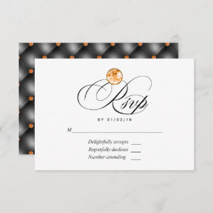 Cartão RSVP de Casamento de Diamante Laranja