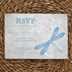 Cartão RSVP de Casamento de Dragonfly Azul